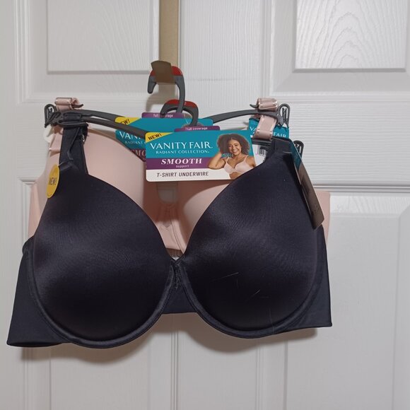 Two New 44C Vanity Fair Underwire Padded T-shirt Bras Black Tan - Picture 8 of 8